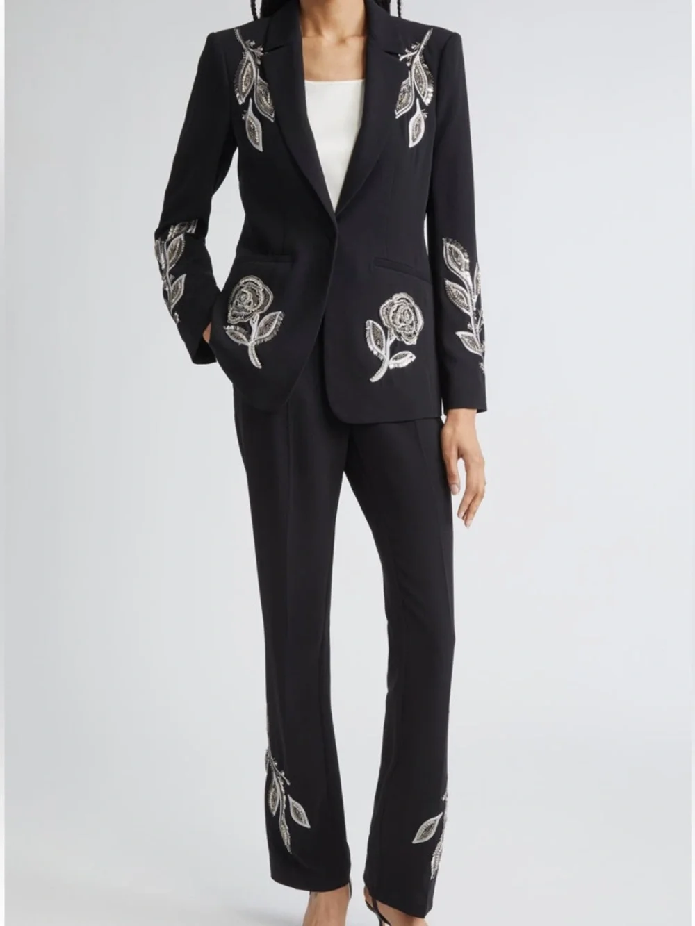 cinq a sept Black Embellished Straight-Leg Trousers